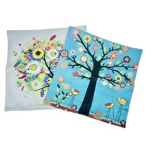 Pillows Covers S/2 Indoor Outdoor Tree of Life and Spring Bouquet Zipper 19"x19"